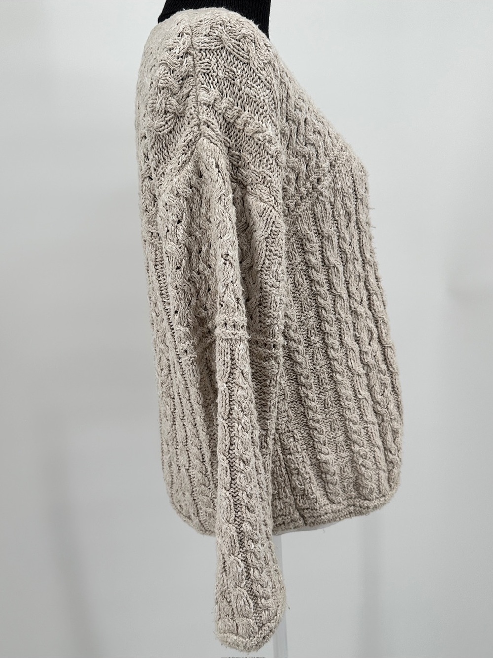 Aran Woollen Mills Irish Linen Wool Blend Cable Knit Cardigan Sweater Oatmeal - Picture 6 of 10